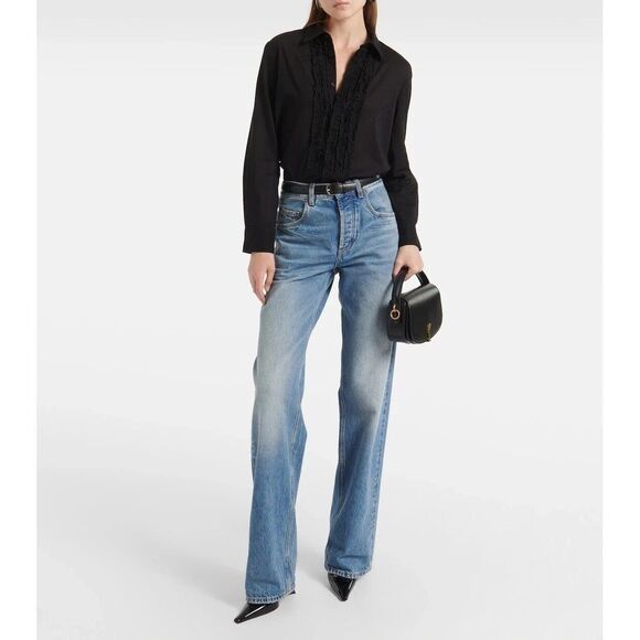 Nili Lotan Nathael Shirt Tunic Top Buttondown Ruffle Cotton Black XS NEW 283748 - Picture 1 of 8